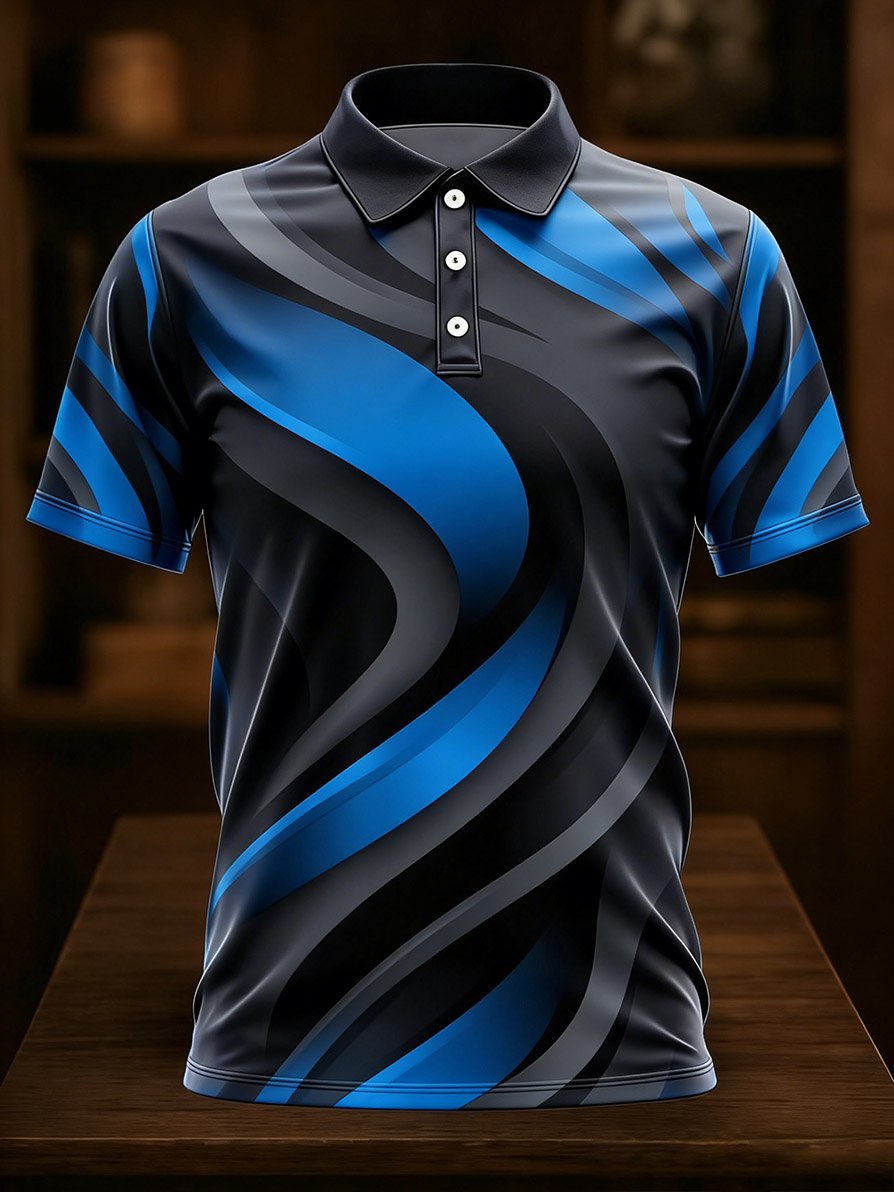 Camisa polo ejecutivo casual Art Button de manga corta para hombre