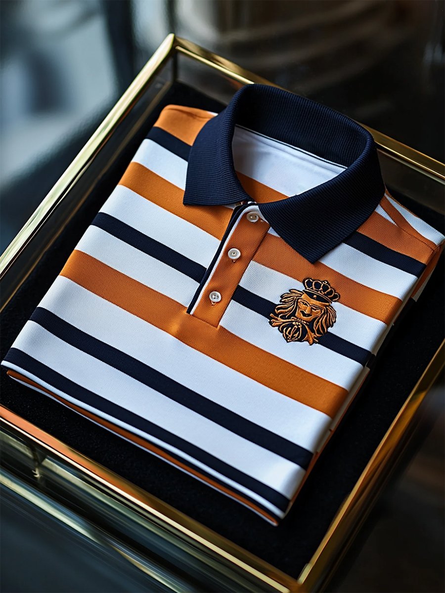 Camisa polo ejecutivo casual a rayas Button de manga corta para hombre