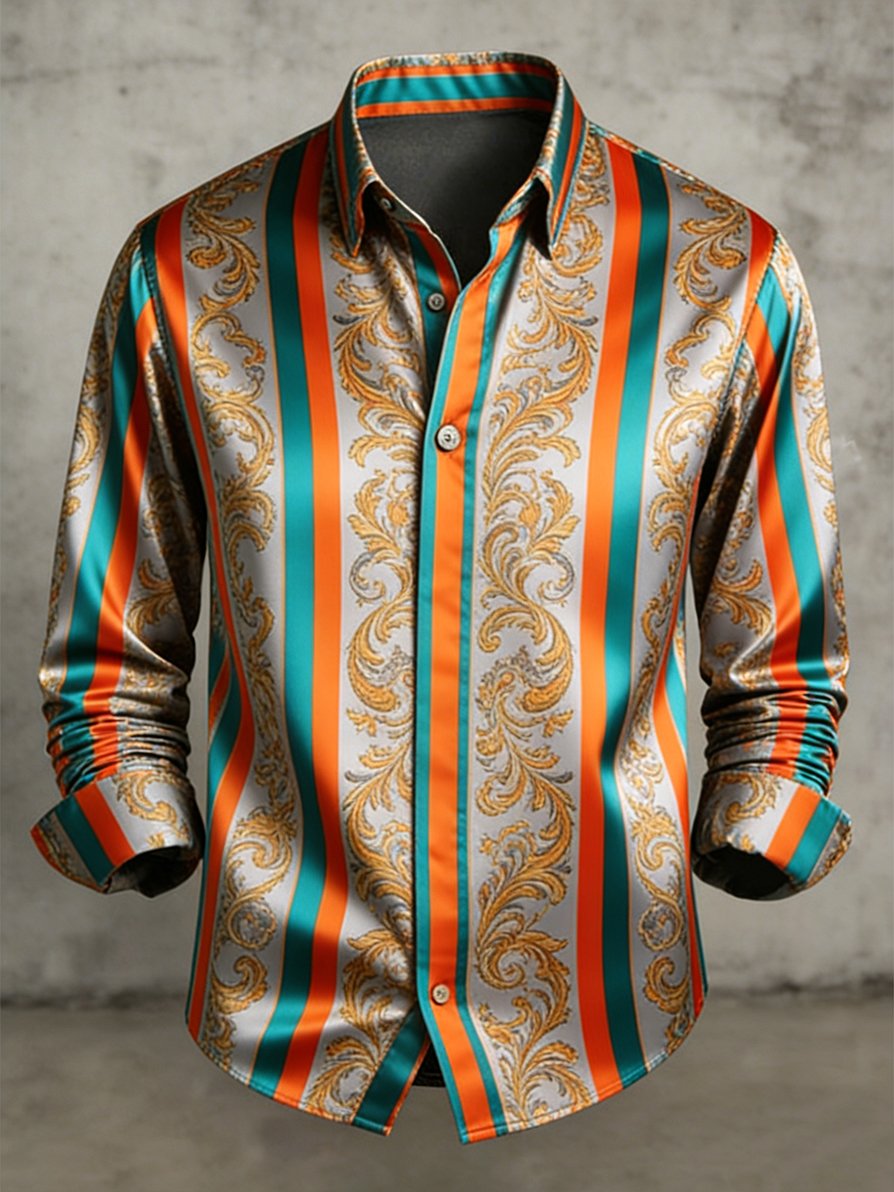 Camisa retro ejecutivo en bloques de color a rayas diseño de manga larga para hombre