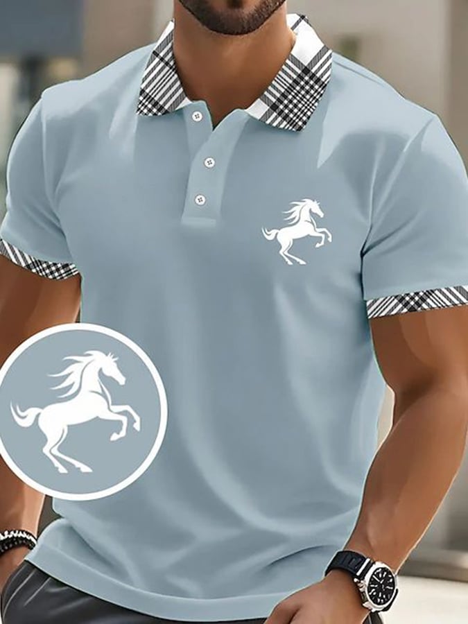 Casual ejecutivo a cuadros Contrast Color Polo para hombre