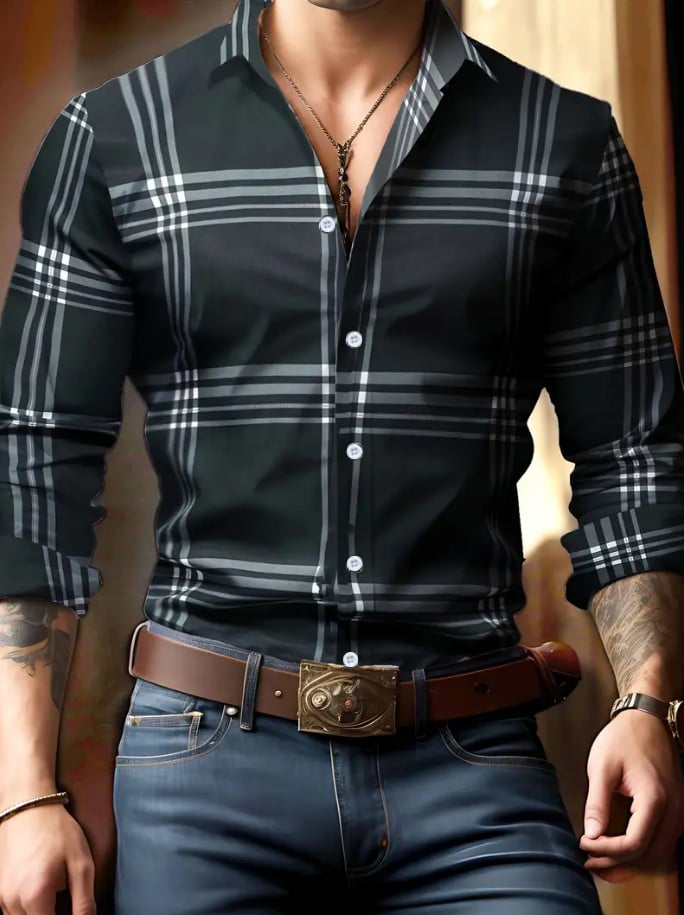 Ejecutivo Checkered Princamiseta para hombre