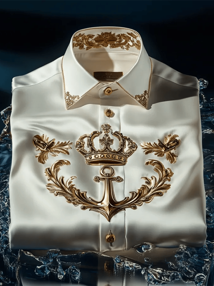Camisa satén Luxe estampado de manga corta Button para hombre