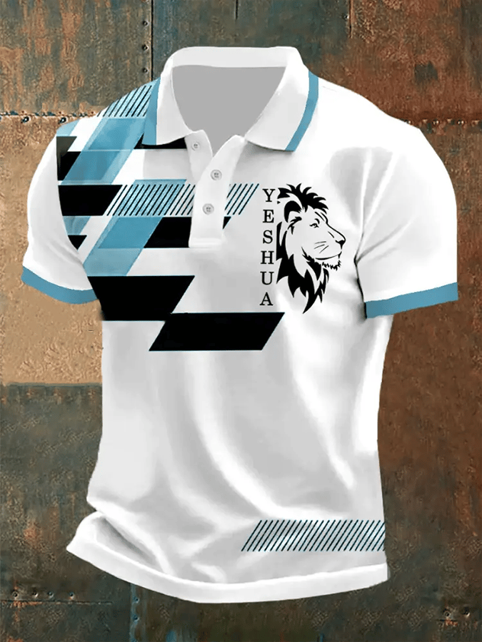 Camisa polo retro Faith casual estampado para hombre