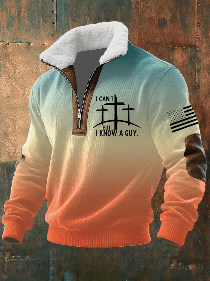 Sudadera Faith estampado tejidoted Fabric cierre Fur cuello de manga larga para hombre