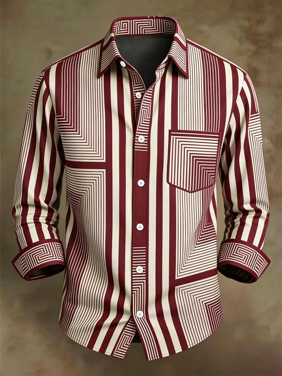 Camisa retro ejecutivo Bag House Geometric de manga larga para hombre
