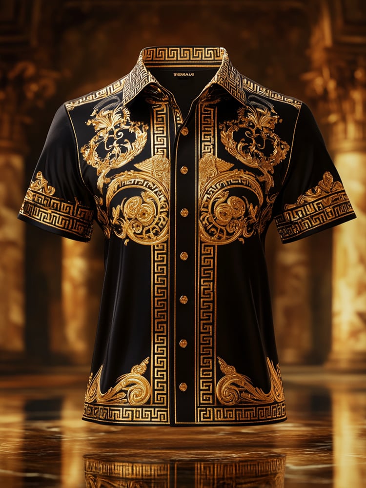 Camisa satén Luxe estampado de manga corta Button para hombre