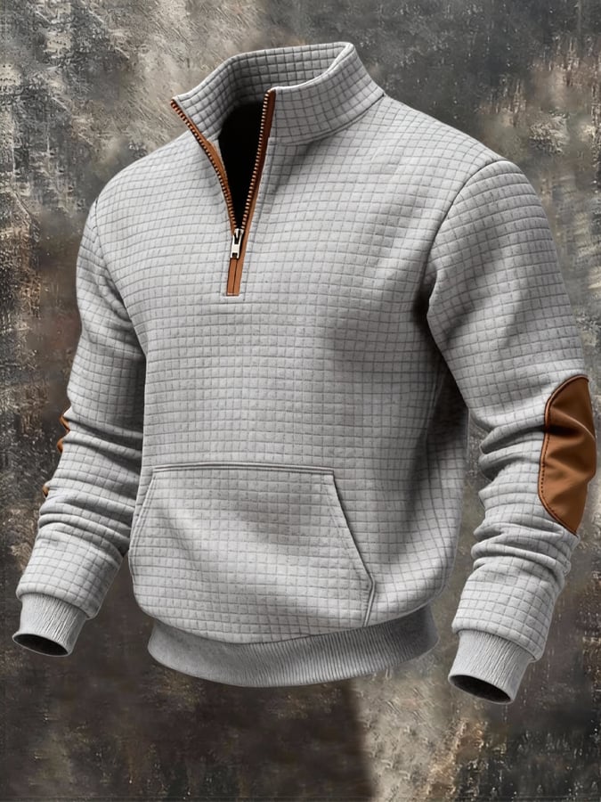 Sudadera retro jacquard texturizado Patchpara trabajo Comfortable Color-Blocked con cierre para hombre