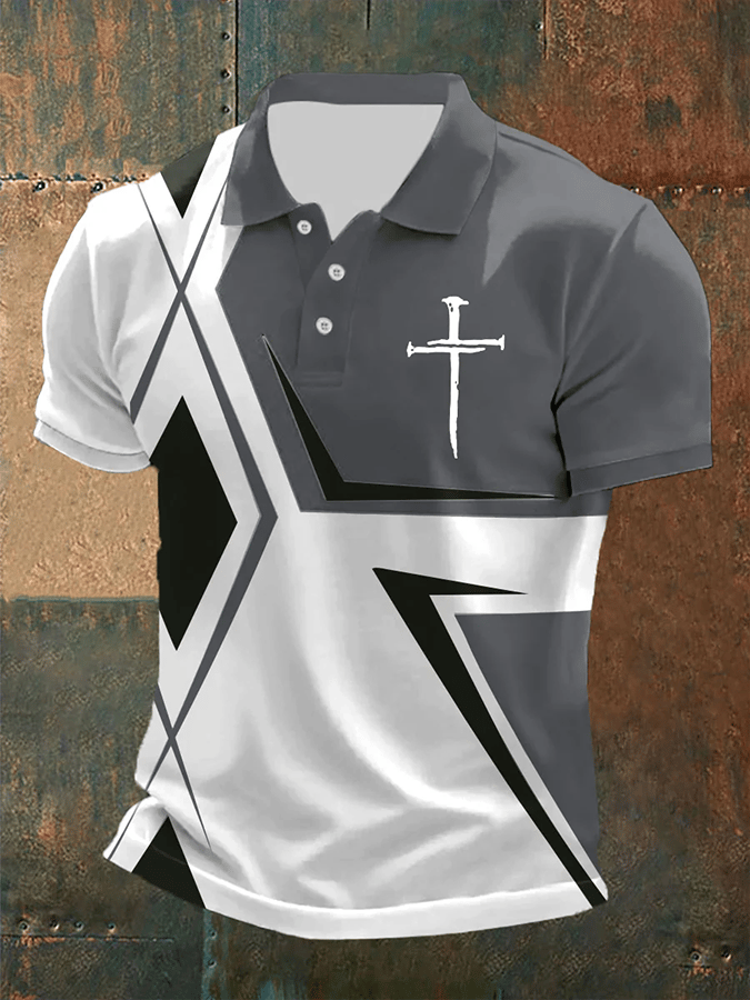 Camisa polo retro Faith casual estampado para hombre