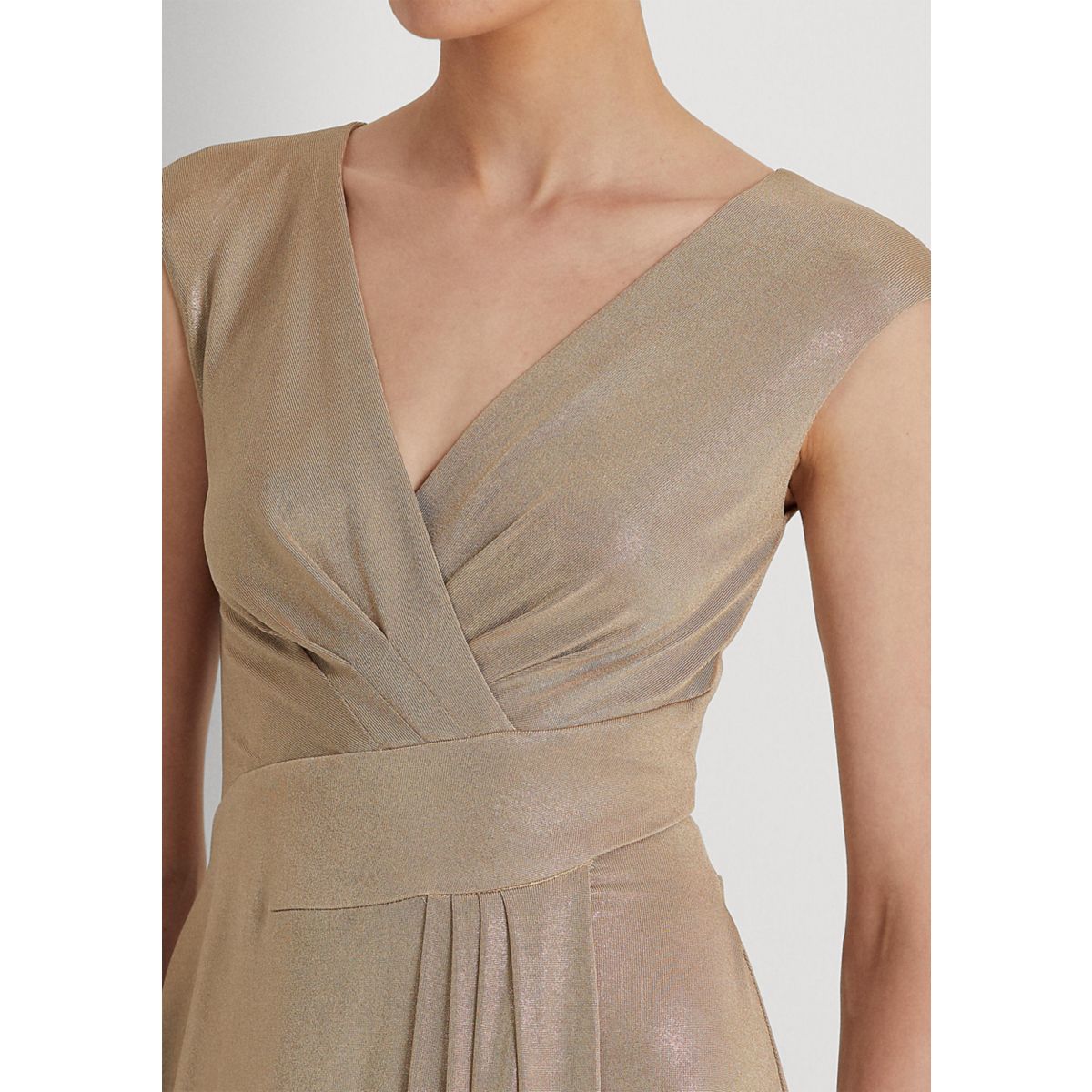 Foil-Print Jersey Surplice Gown - 4