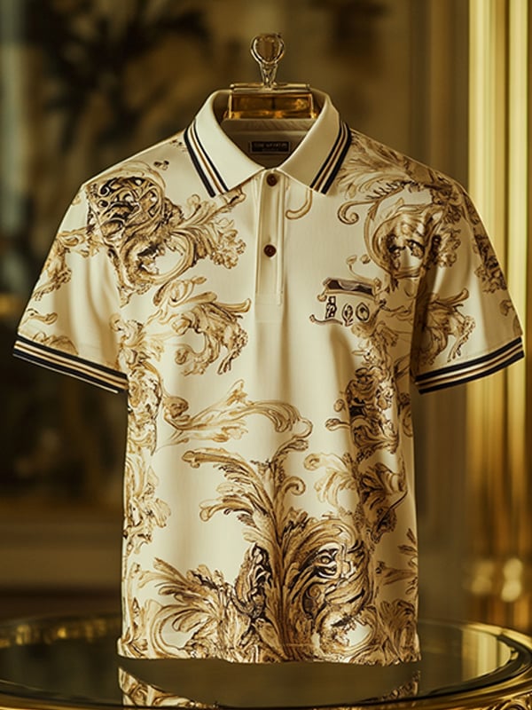 Camisa polo retro ejecutivo rayas estampado de manga corta para hombre