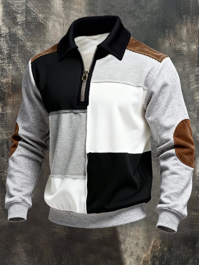 Sudadera vintage Style Color-Block de manga larga para hombre