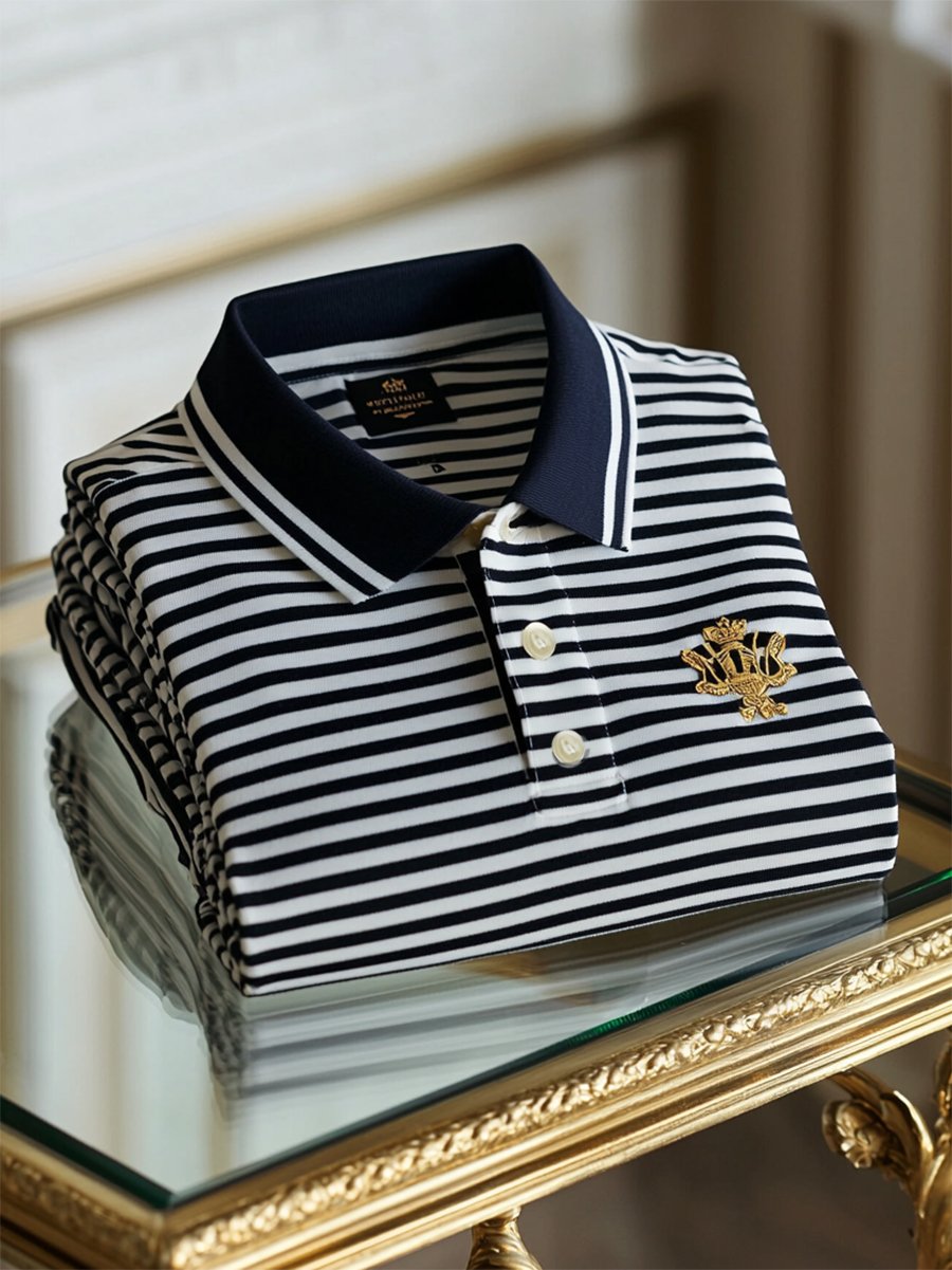 Camisa polo ejecutivo casual a rayas Button de manga corta para hombre