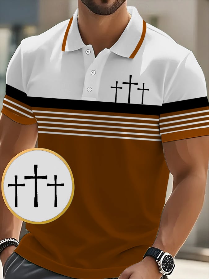 Camisa polo retro Faith casual estampado para hombre