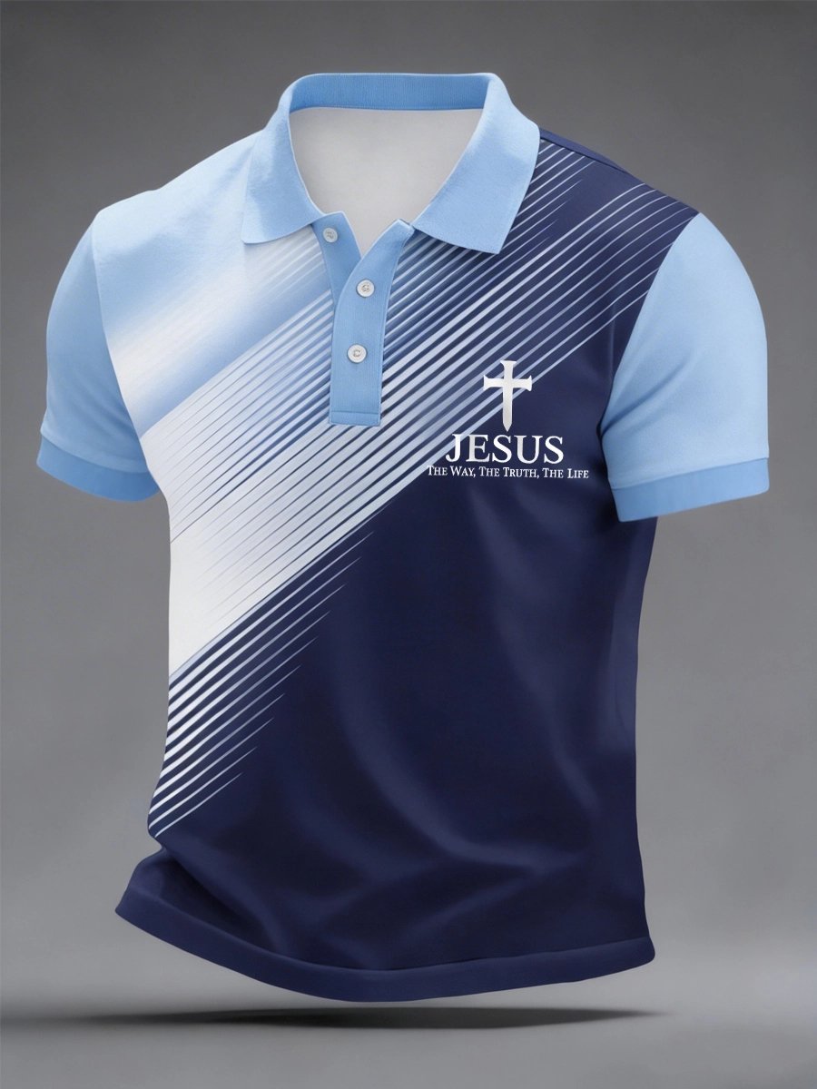 Camisa polo Jesus The Way The Truth The Life Geometric estampado para hombre