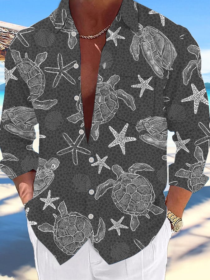 Camisa Hawaii Turtles estampado de moda Vacation And casual (With Pockets) para hombre