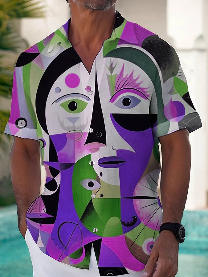 Camisa de moda casual Art estampado de manga corta para hombre