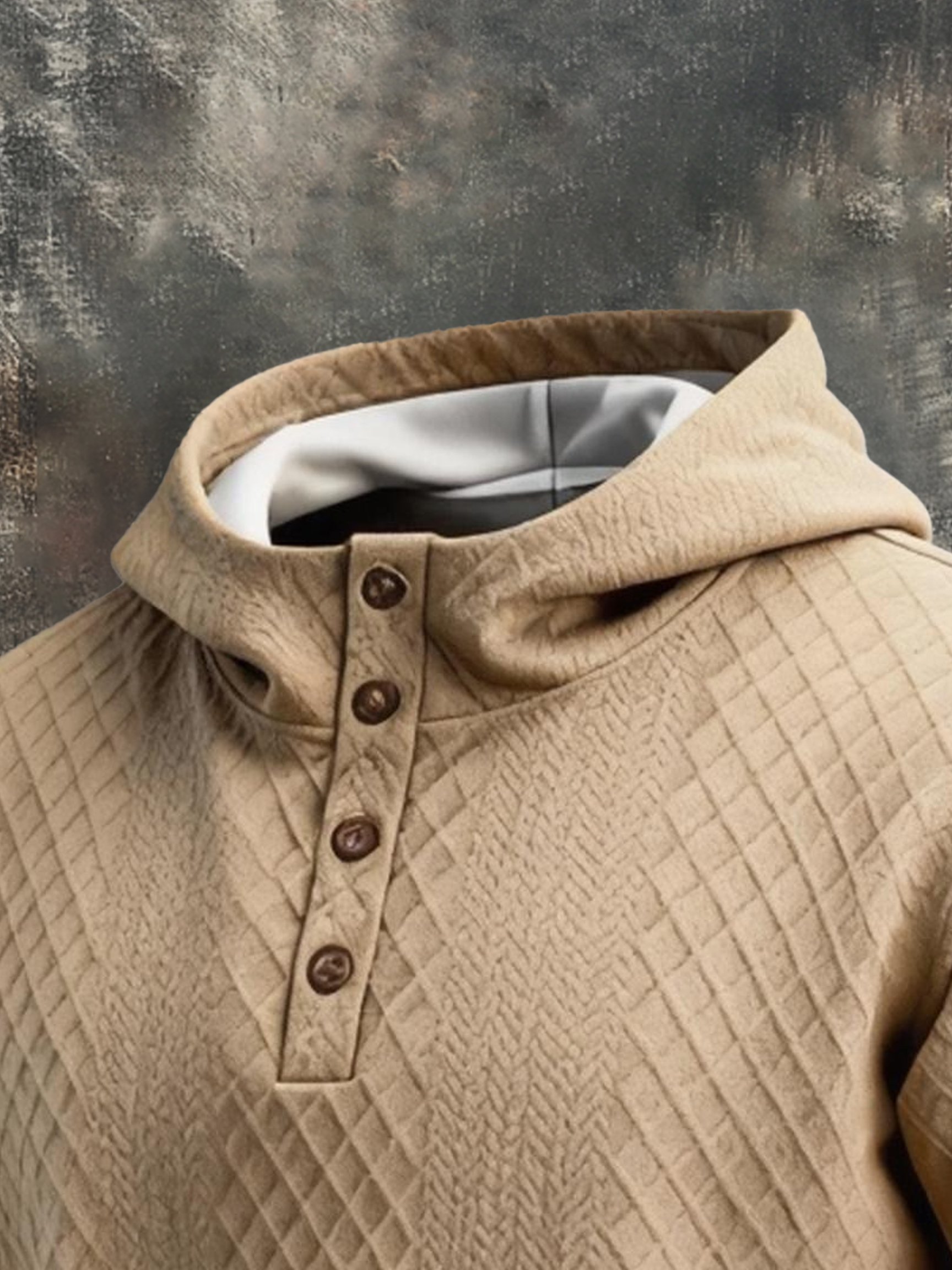 Sudadera vintage-Style texturizado Comfortable Button-Up Hooded para hombre