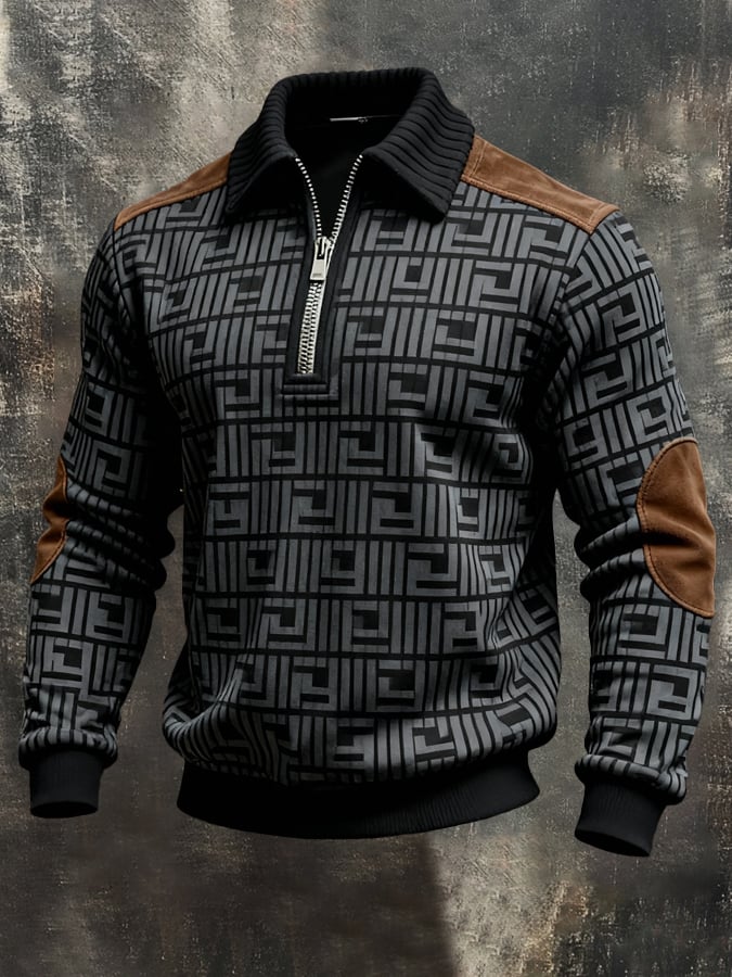 Sudadera retro en bloques de color estampado Color-Blocked con cierre para hombre