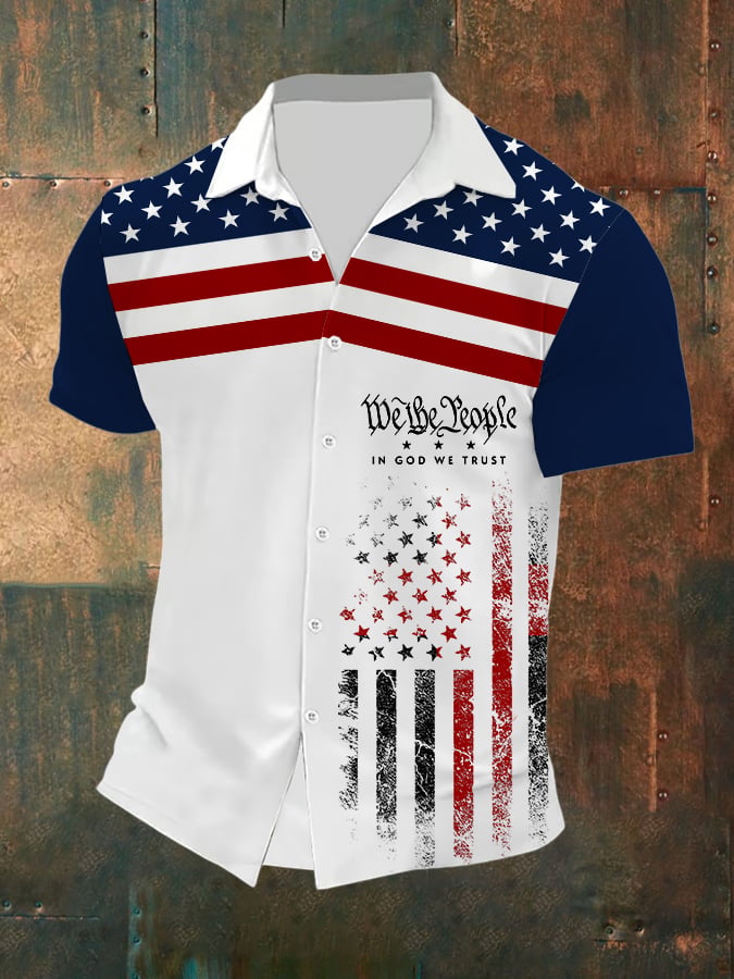 Camisa vintage Flag In God We Trust estampado casual para hombre