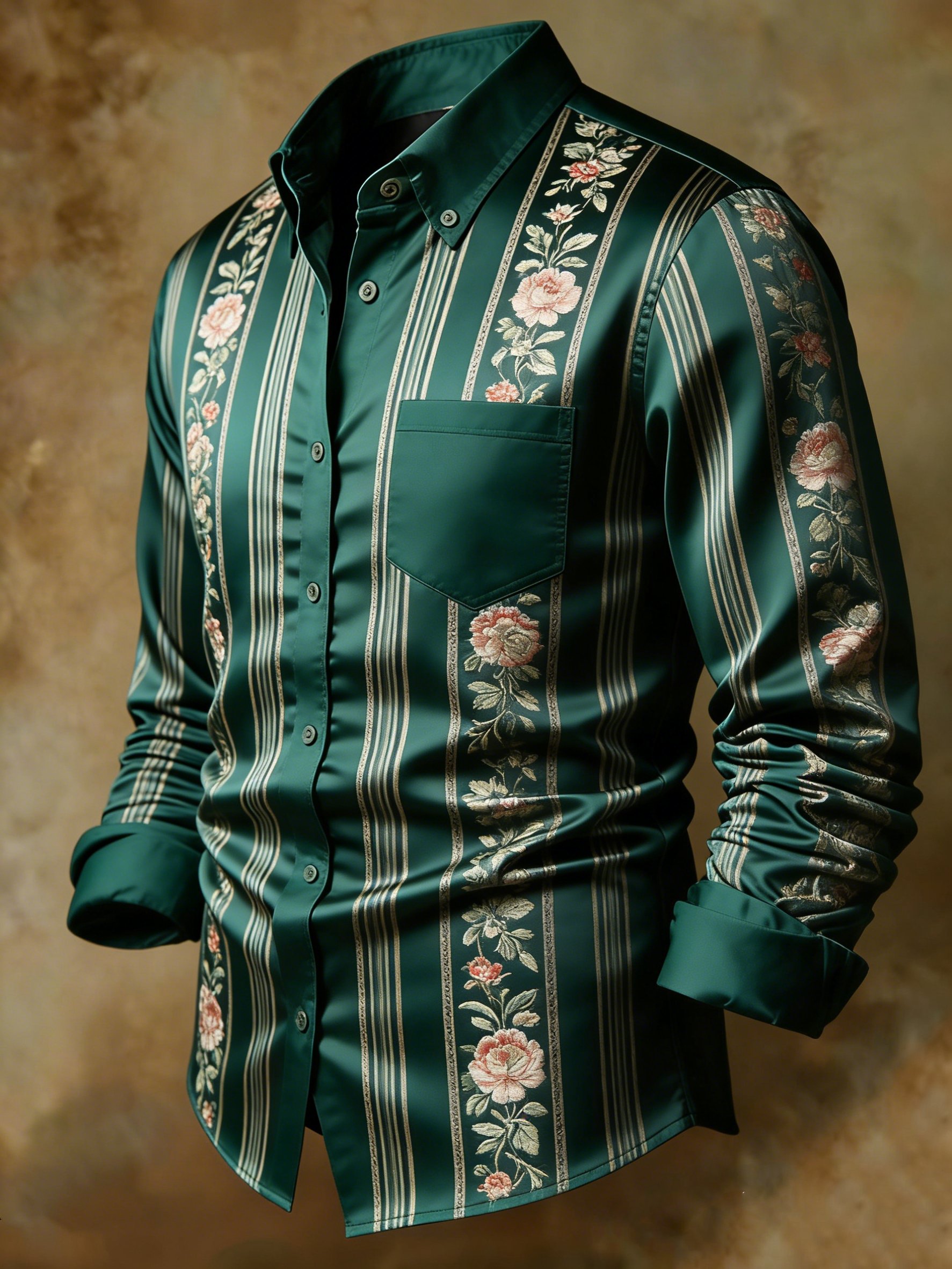 Camisa Opulent Emerald Rose rayas estampado ejecutivo