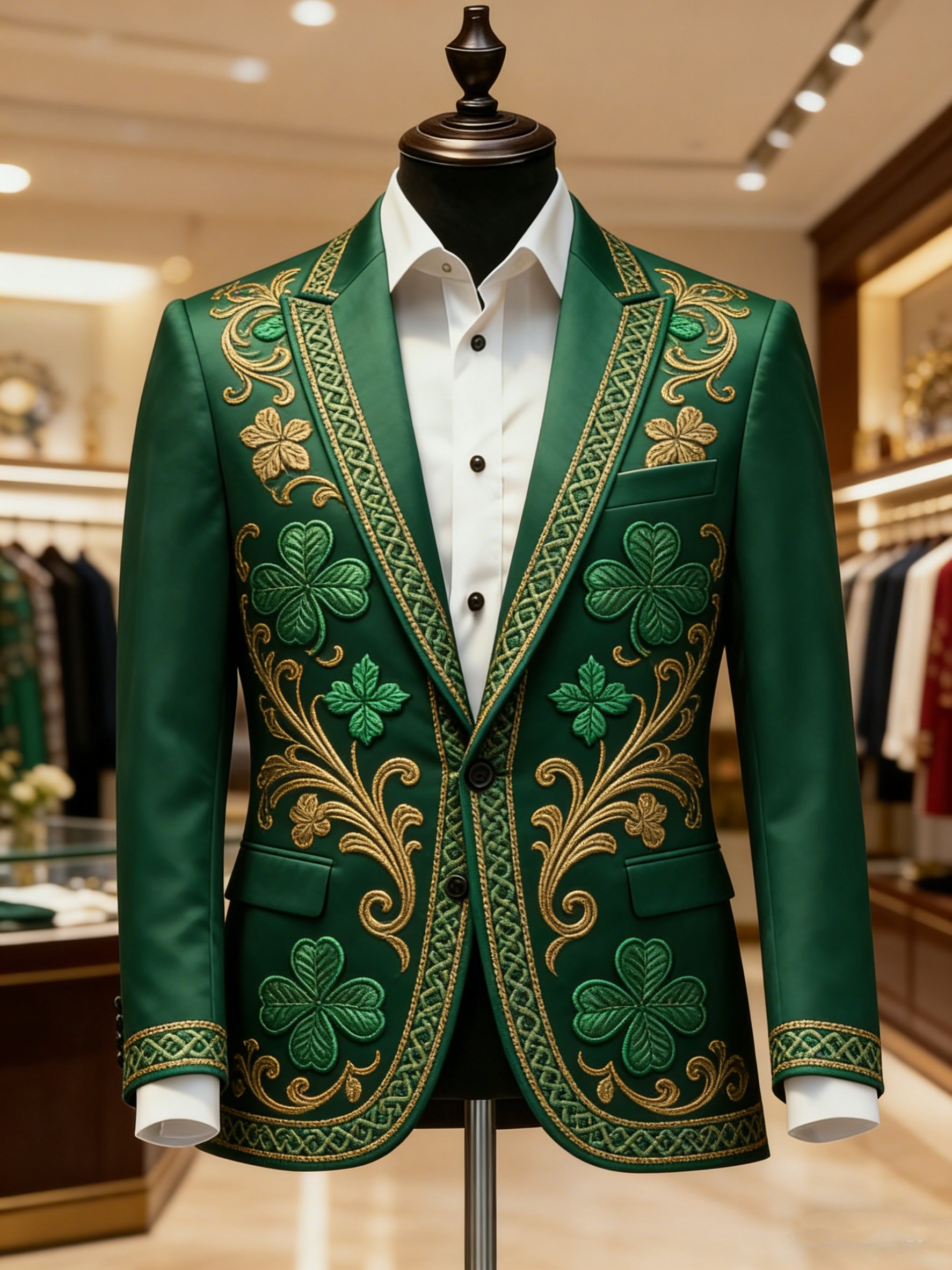 Casual Notch solapa Lucky Celtic knots Shamrock St Patrick's Day Green estampado sacos para hombre