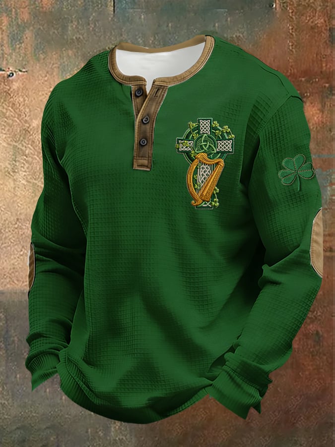 Camisa casual Saint Patrick's Day clover Henley para hombre