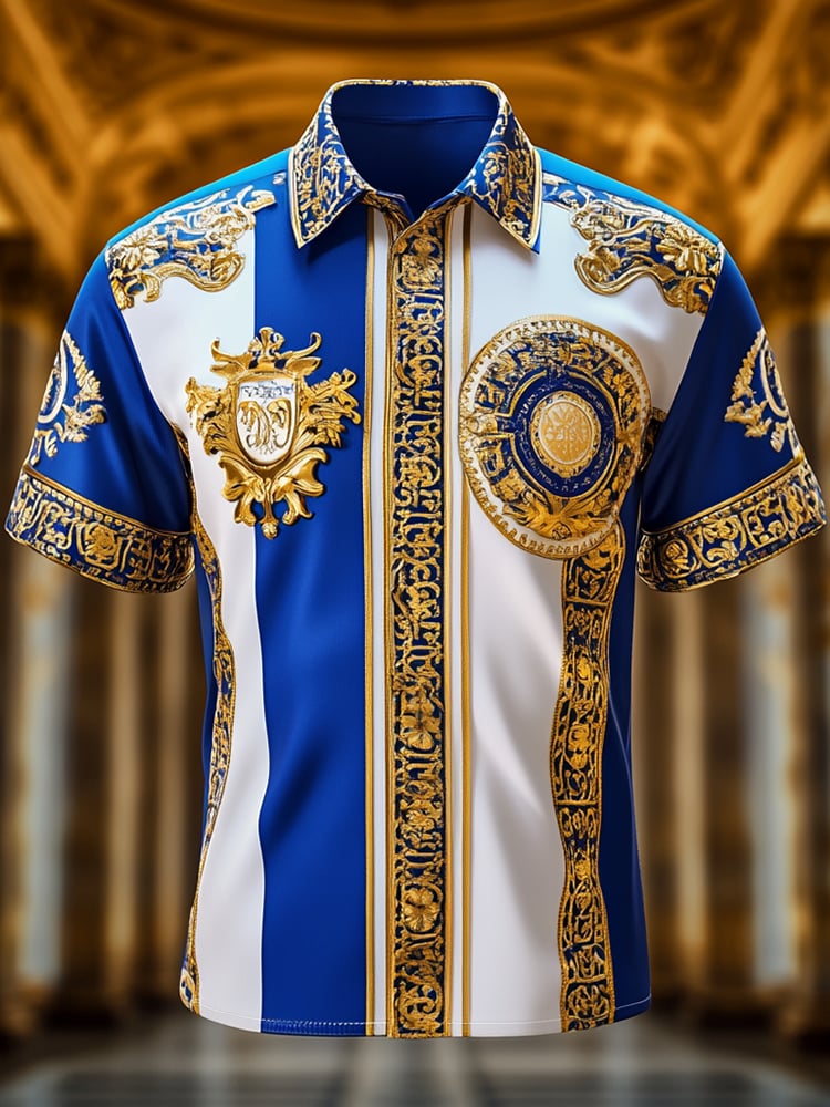 Camisa satén Luxe estampado de manga corta Button para hombre
