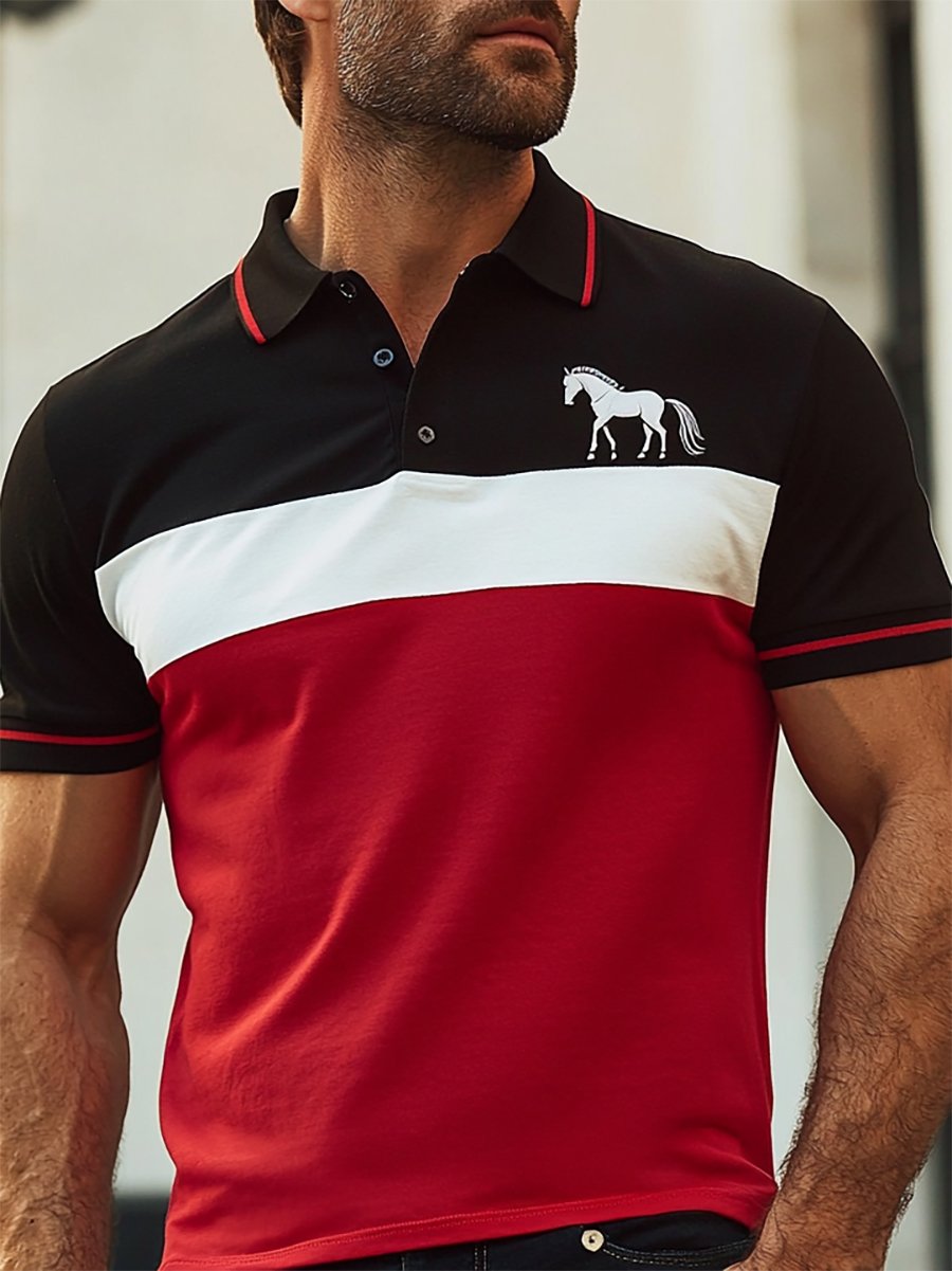 Camisa polo ejecutivo rayas con botones de manga corta para hombre