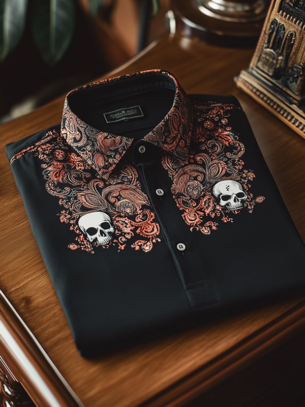 Camisa polo clásico ejecutivo Skull Logo de manga corta para hombre