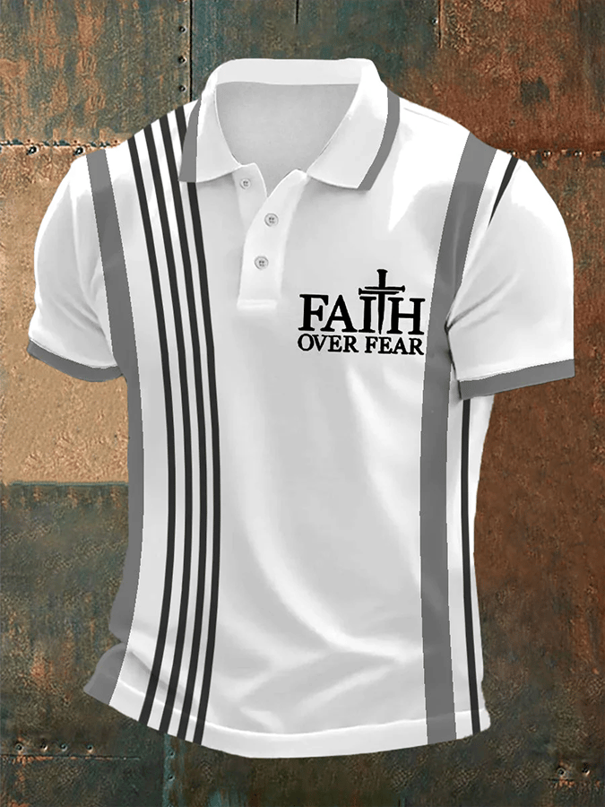 Camisa polo retro Faith casual estampado para hombre