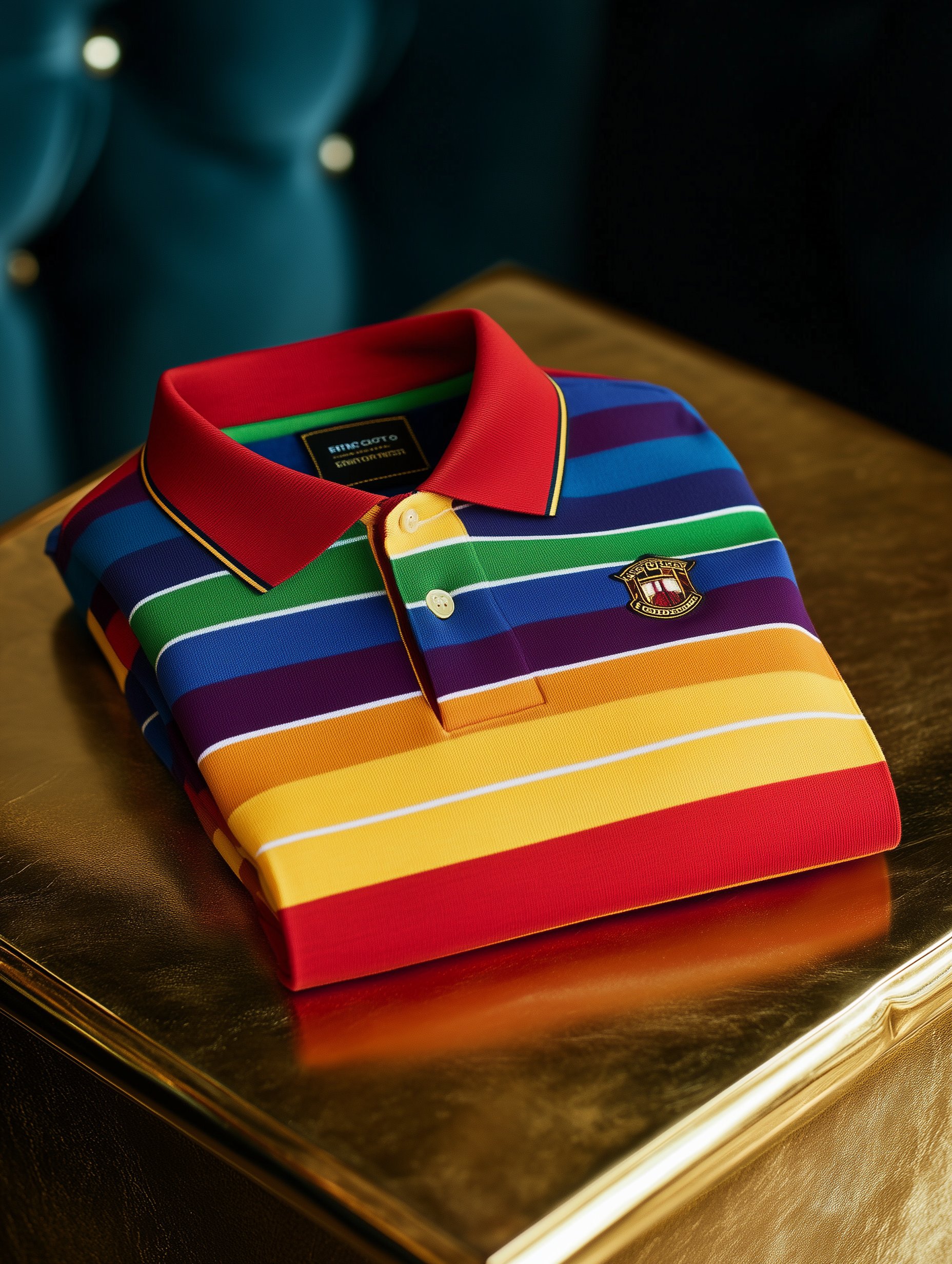 Camisa polo ejecutivo casual Button Rainbow a rayas Old Money British Emblem de manga corta para hombre