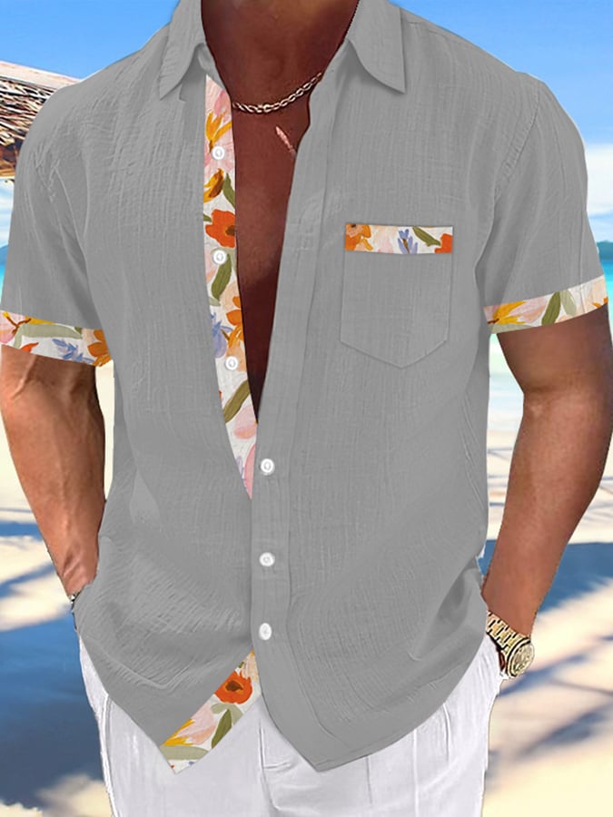 Camisa Hawaiian de moda estampado Resort casual (With Pockets) para hombre