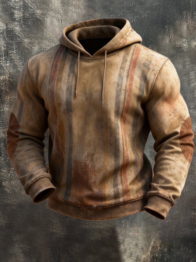 Sudadera retro desgastado en bloques de color estampado casual de manga larga para hombre