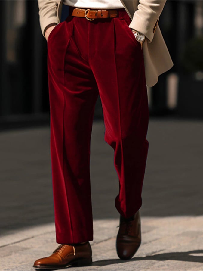 Casual de color sólido terciopelo Straight Trousers para hombre