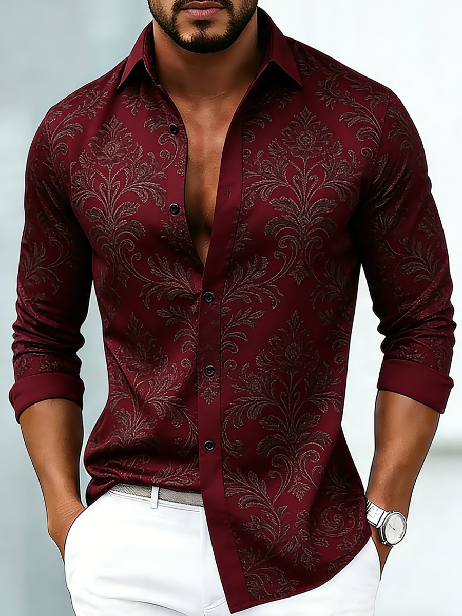 para hombre de lujo ejecutivo floral Print de manga larga camisa