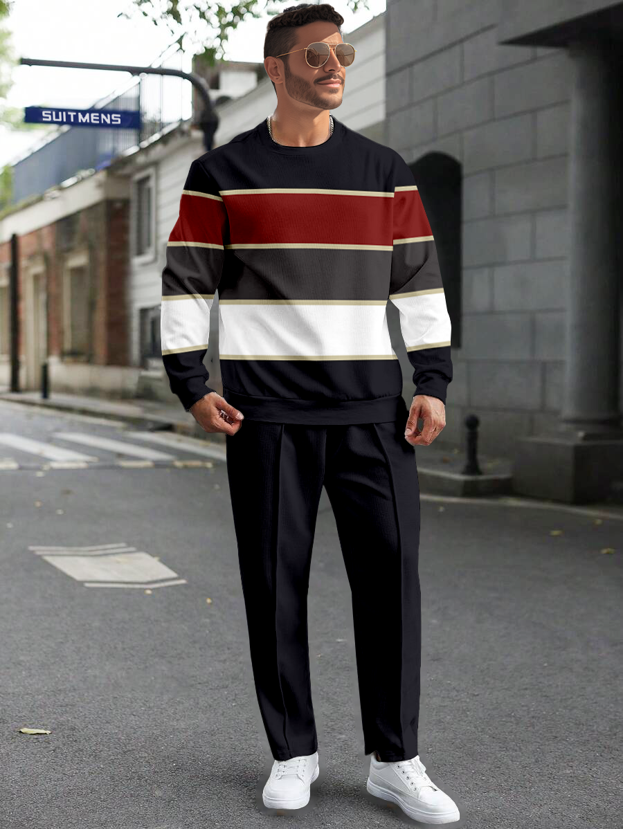 Colorblock Round Neck casual Sports Set 048 para hombre