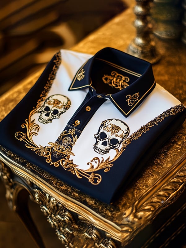 Camisa polo retro Gothic Skull diseño de manga corta para hombre