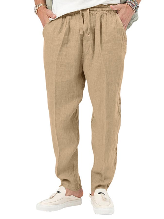 Pantalón de moda de color sólido holgado Lace-Up casual para hombre