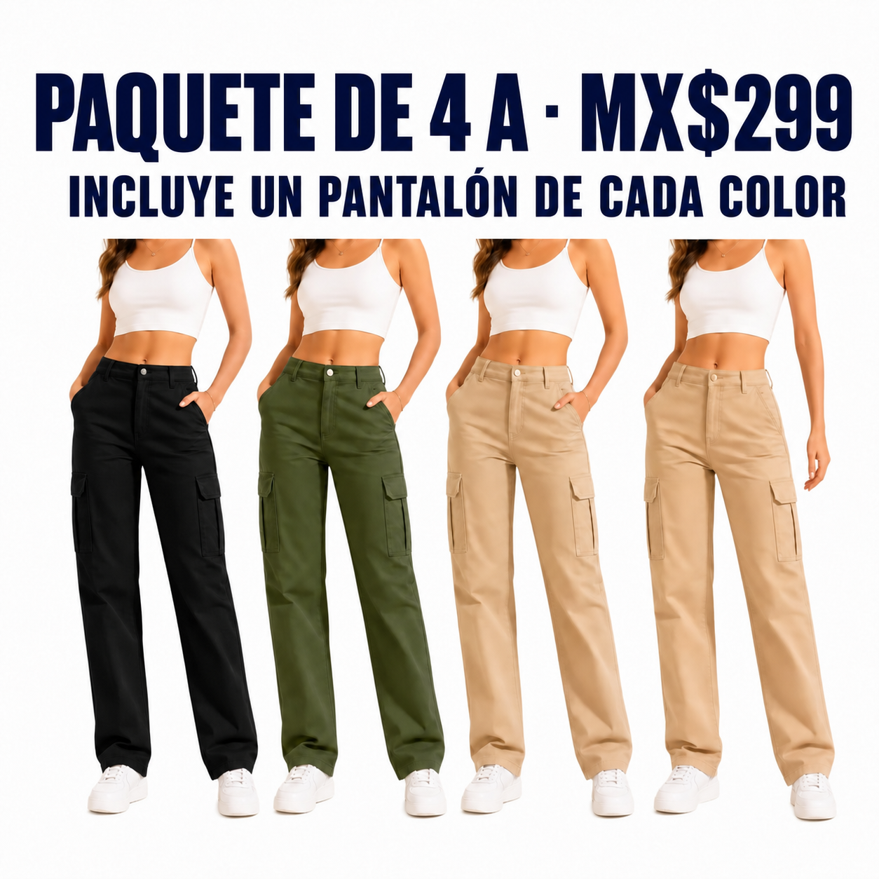 Pantalón cargo elástico de tiro alto para mujer · vista 5