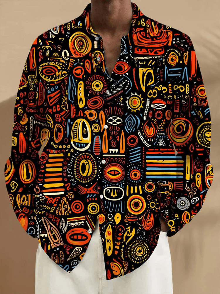 Camisa Abstract Fun estampado de manga larga para hombre