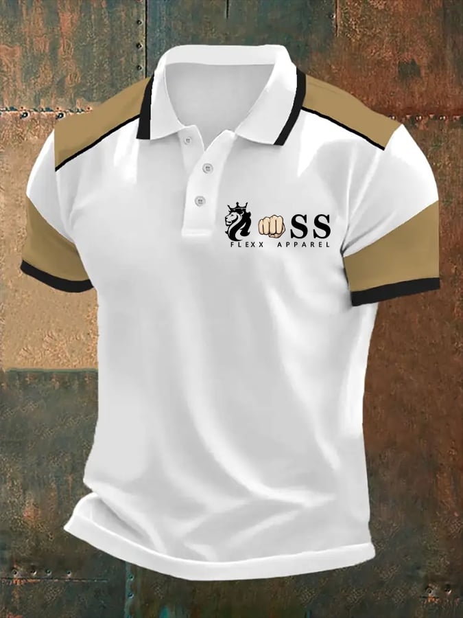 Camisa polo retro Letter estampado casual para hombre