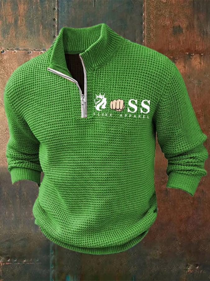 Sudadera retro Letter Design estampado cierre cuello jacquard tejidoted para hombre