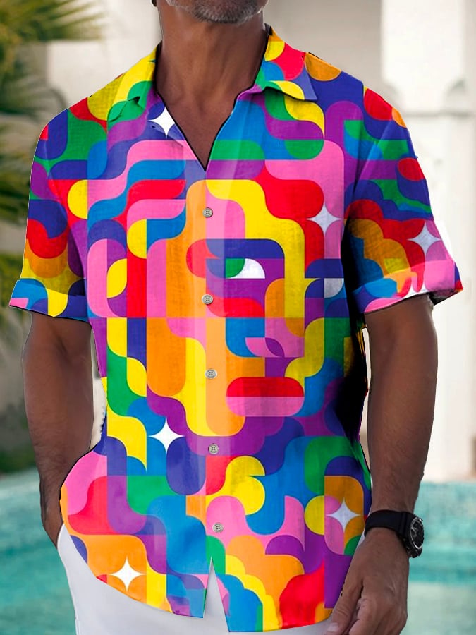 Camisa de moda casual Art estampado de manga corta para hombre