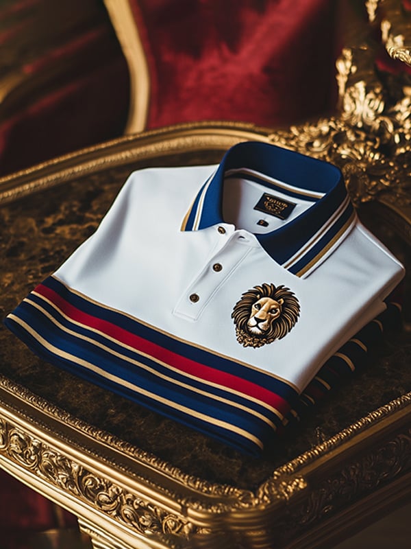 Camisa polo ejecutivo rayas Logo con botones de manga corta para hombre