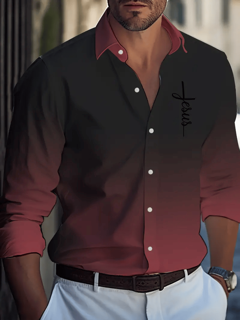 Camisa casual de color sólido Faith de manga larga solapa para hombre