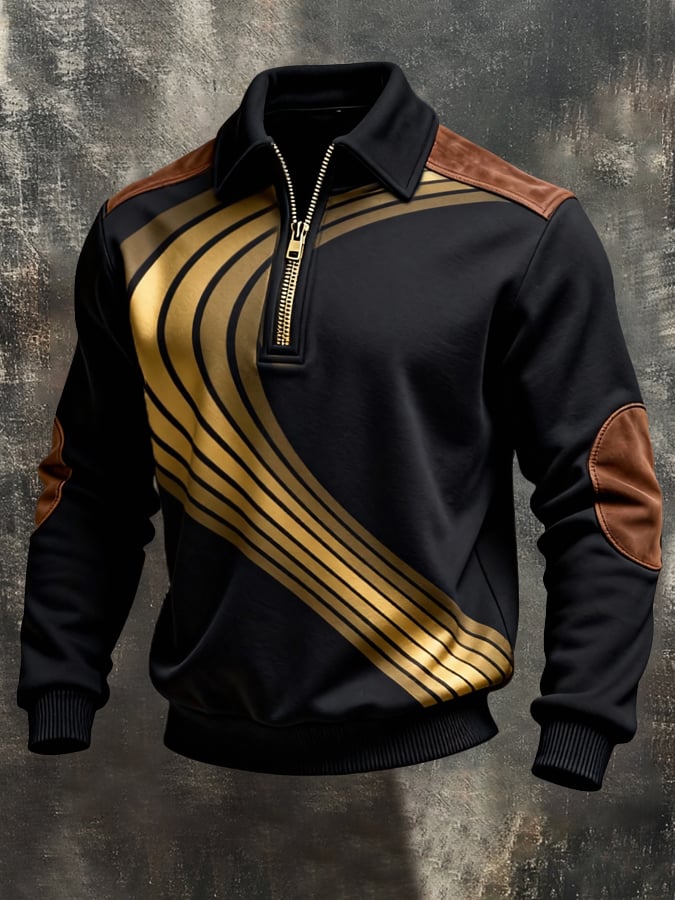 Sudadera retro en bloques de color estampado Color-Blocked con cierre para hombre