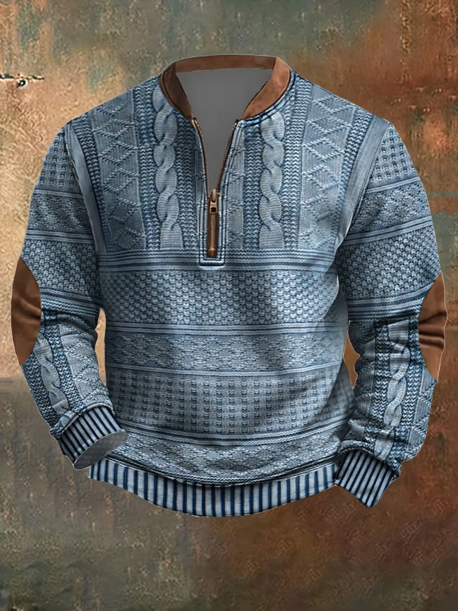 Sudadera vintage tejido estampado con cierre para hombre