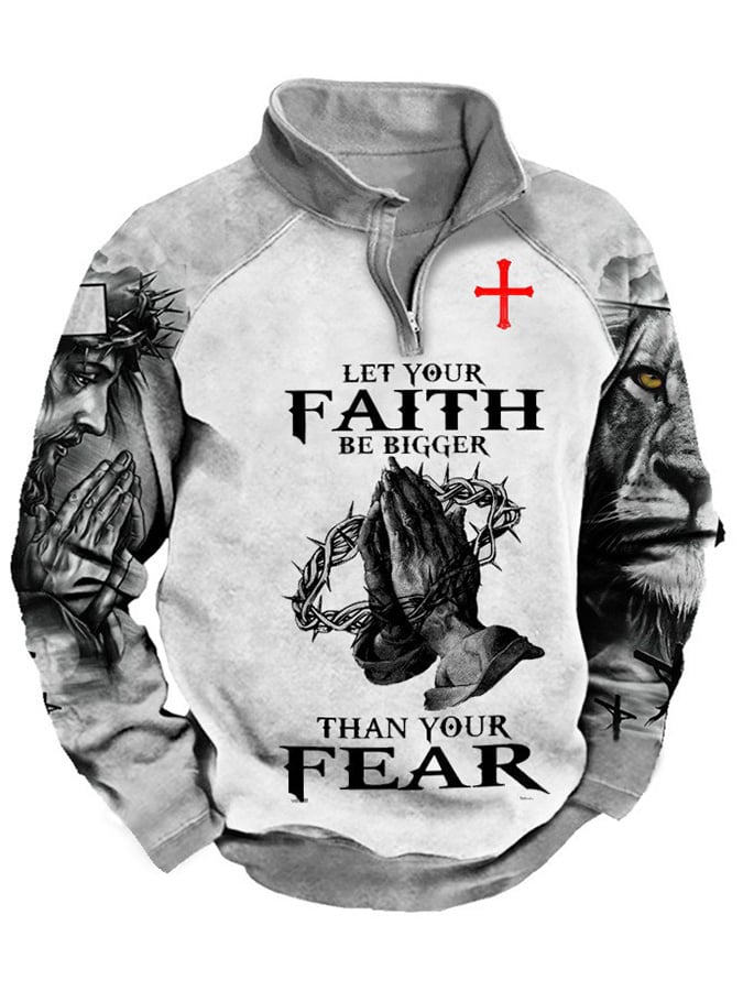 Sudadera "Let Your Faith Be Bigger Than Your Fear" estampado Half-Zip para hombre