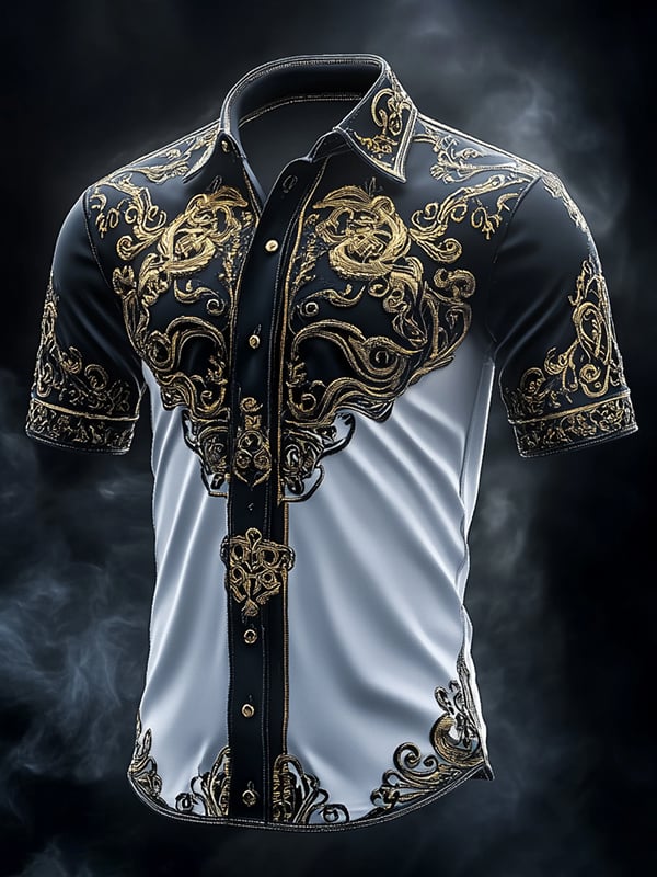 Camisa retro Viking gráfico de manga corta para hombre