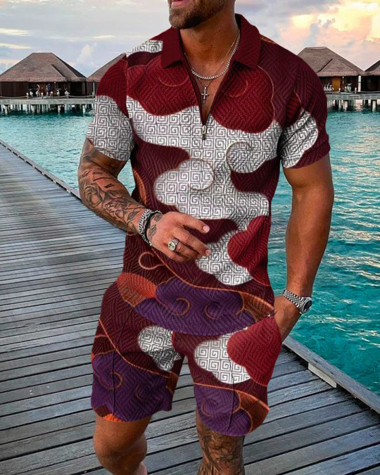 Camisa polo casual Colorblock estampado Two Piece para hombre